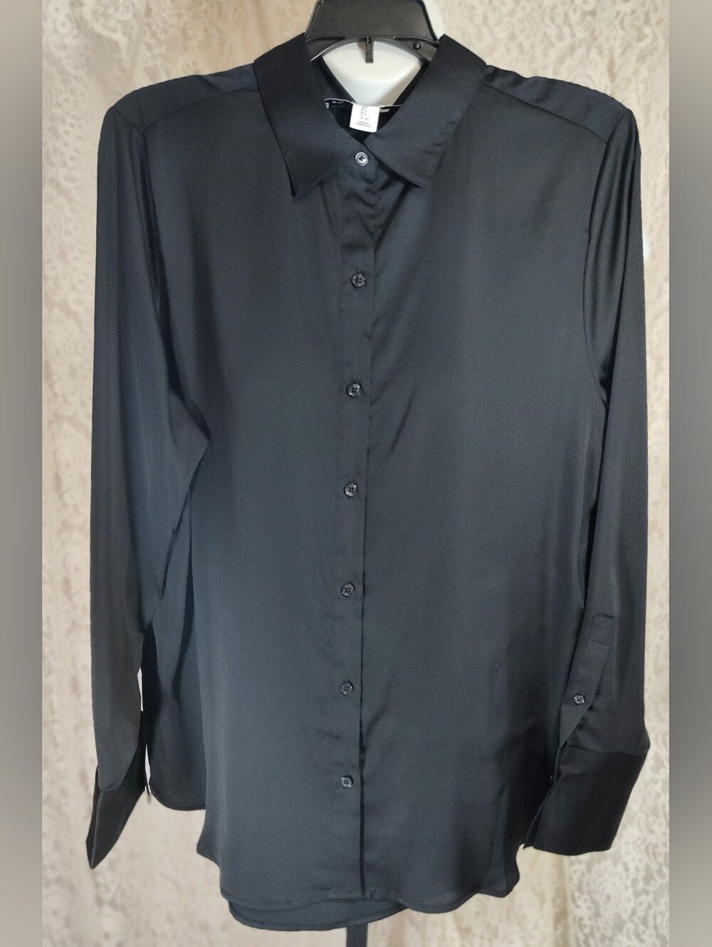 Black Long Sleeve Silky Dressy Blouse